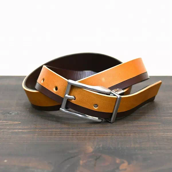ギフト・プレゼントに当張り合わせでツートン、両面のベルトをオーダー製作